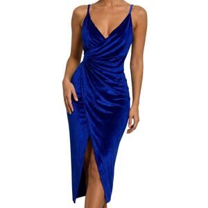 Area Stars Dress XS Womens Blue Velvet Going Out Cocktail Party V-Neck Slit New